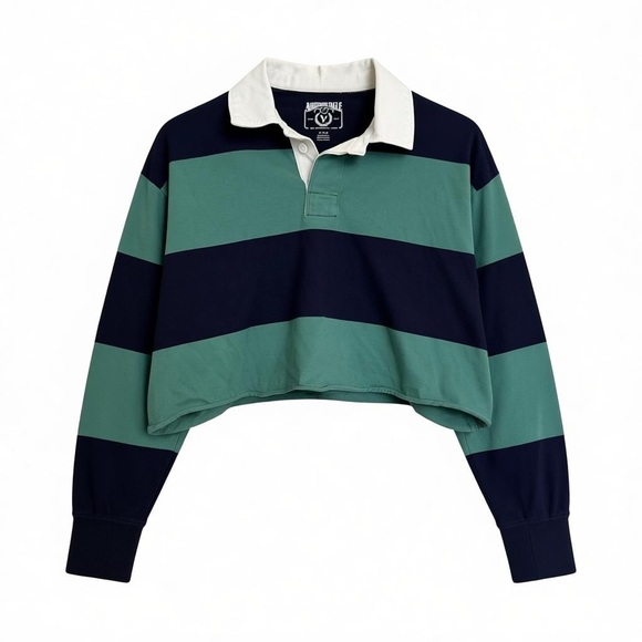 American Eagle Outfitters Sweaters - American Eagle Throwback Rugby Sweater Size L Cropped Preppy Cotton Academia